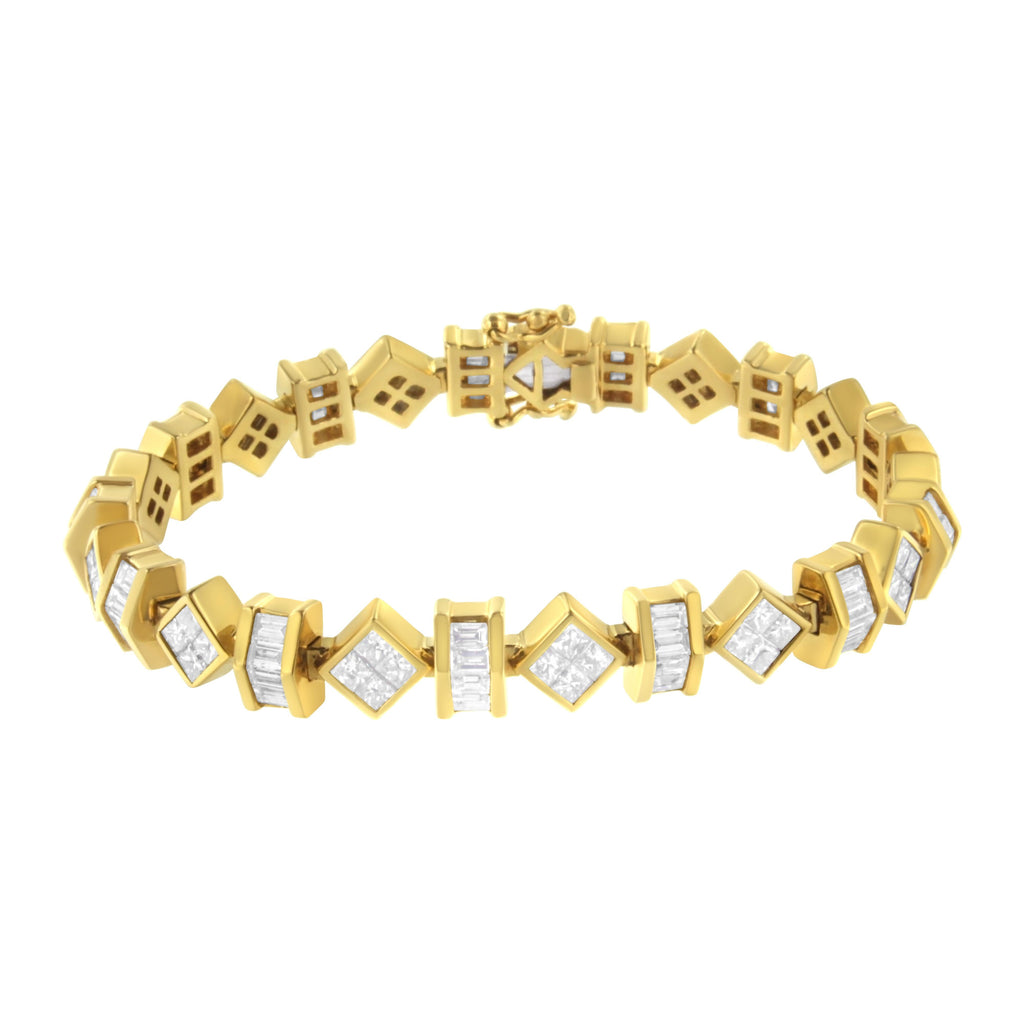 14K Yellow Gold 7.50 Cttw Princess and Baguette Diamond Geometric Link Bracelet