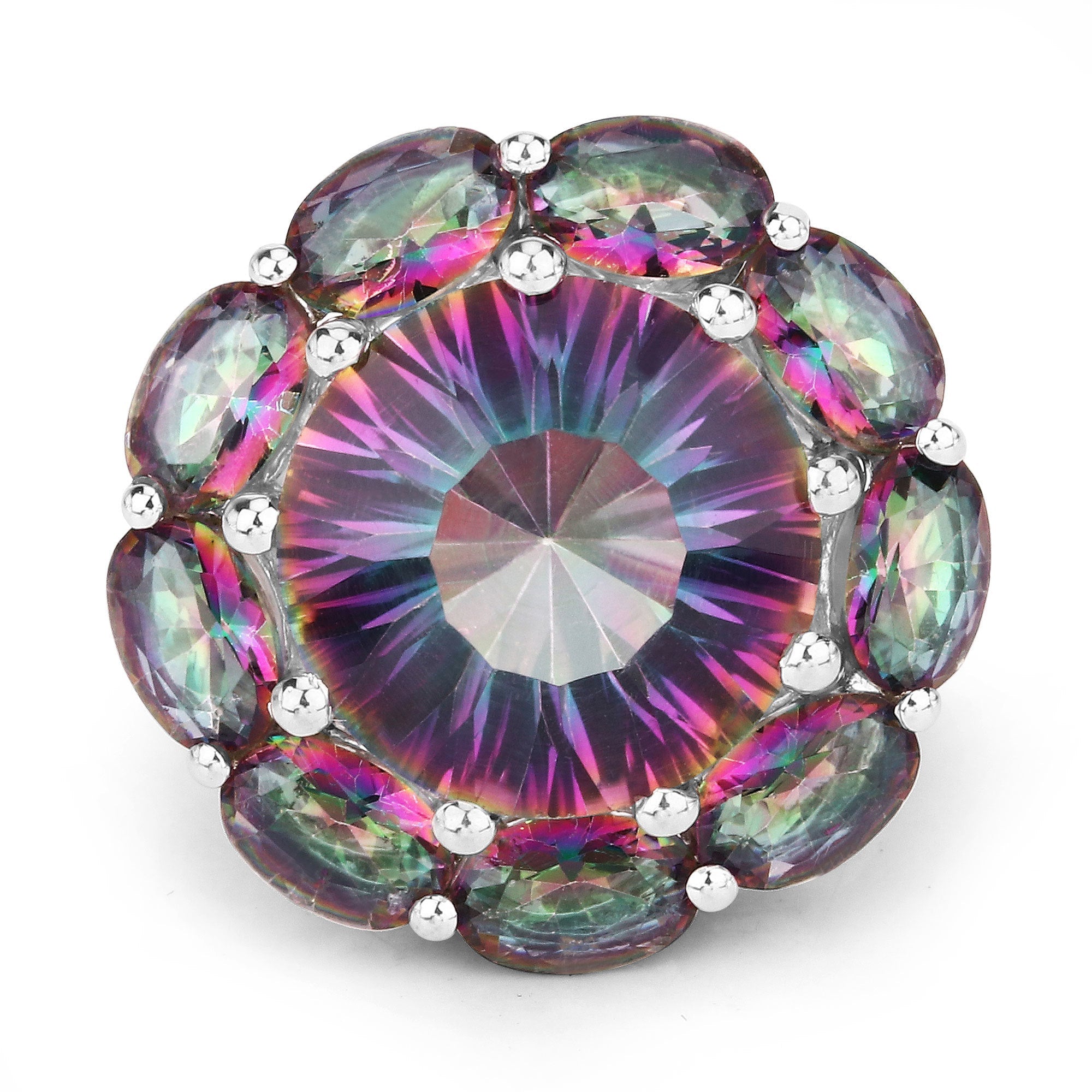 11.45 Carat Genuine Rainbow Quartz .925 Sterling Silver Ring
