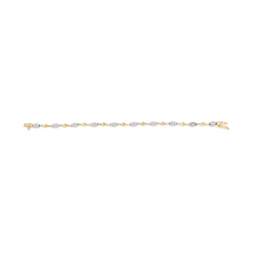 10K White and Yellow Gold 1.00 Cttw Diamond Oval Shaped Cluster Link  Bracelet (I-J Color, SI2-I1 Clarity) - 7" Inches