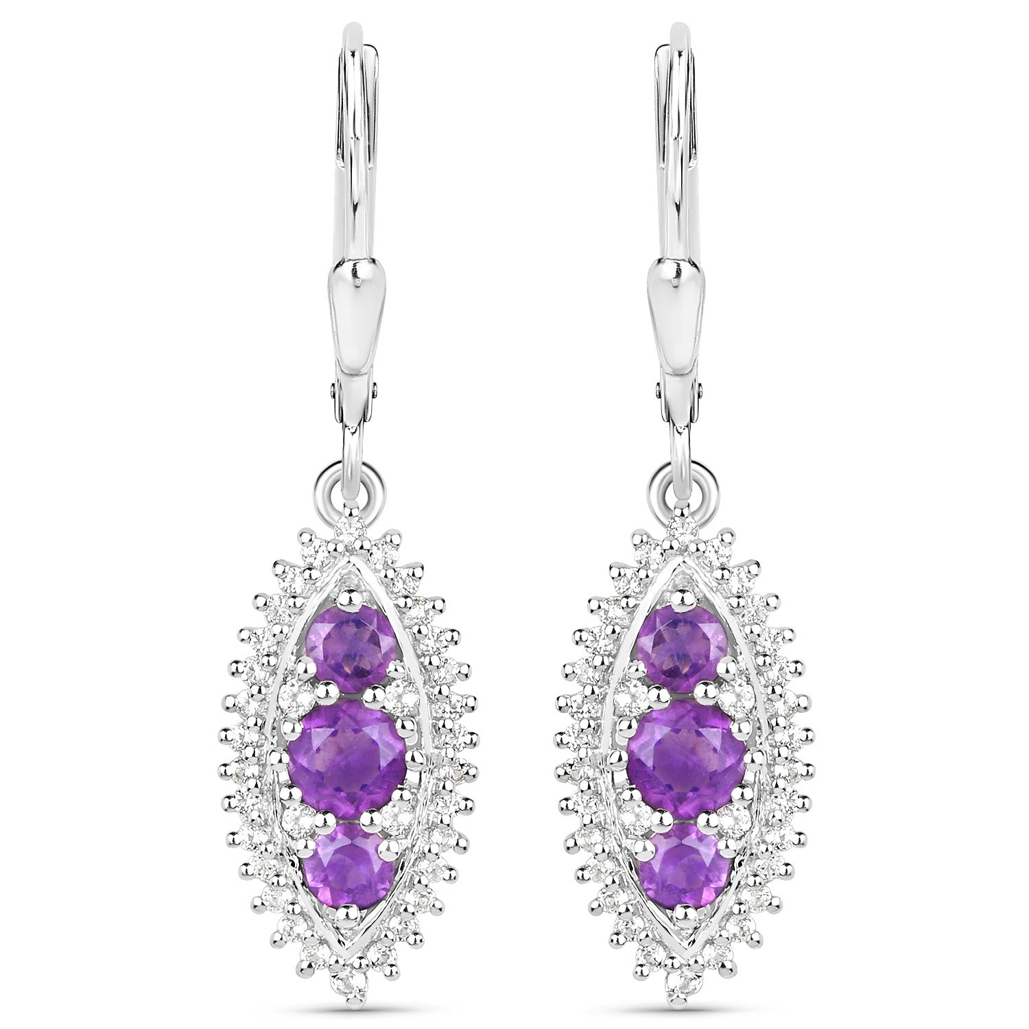 3.60 Carat Genuine Amethyst and White Topaz .925 Sterling Silver 3 Piece Jewelry Set (Ring, Earrings, and Pendant w/ Chain)