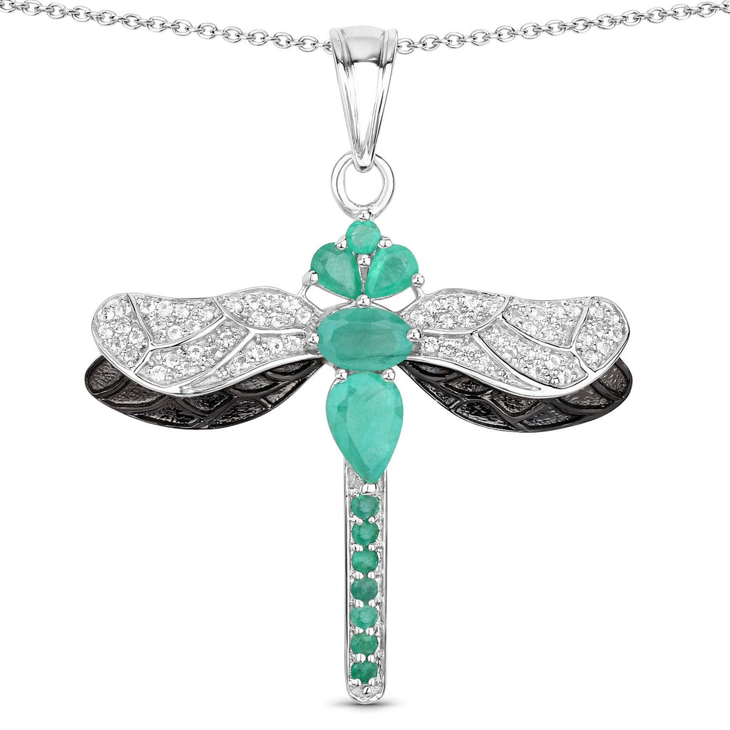 1.87 Carat Genuine Zambian Emerald and White Topaz .925 Sterling Silver Pendant