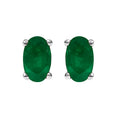 14K White Gold 5x3 MM Oval Green Emerald Solitaire Stud Earrings