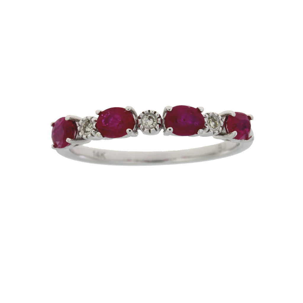 1.08ct Ruby Diamond Fashion band rings 14KT White Gold
