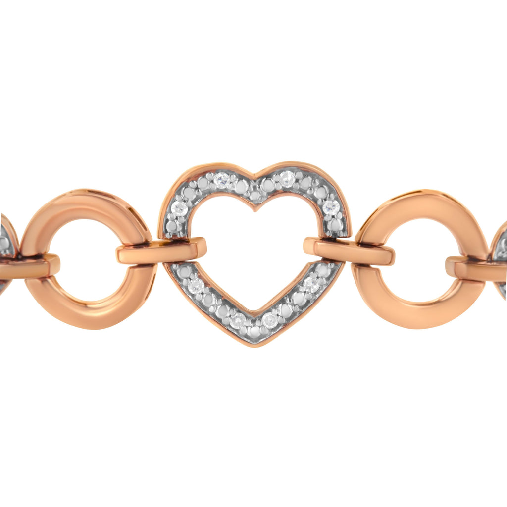 14K Rose Gold Plated .925 Sterling Silver Diamond Accent Circle and Heart Link Adjustable 6â€-10â€ Bolo Bracelet (I-J Color, I3 Clarity)