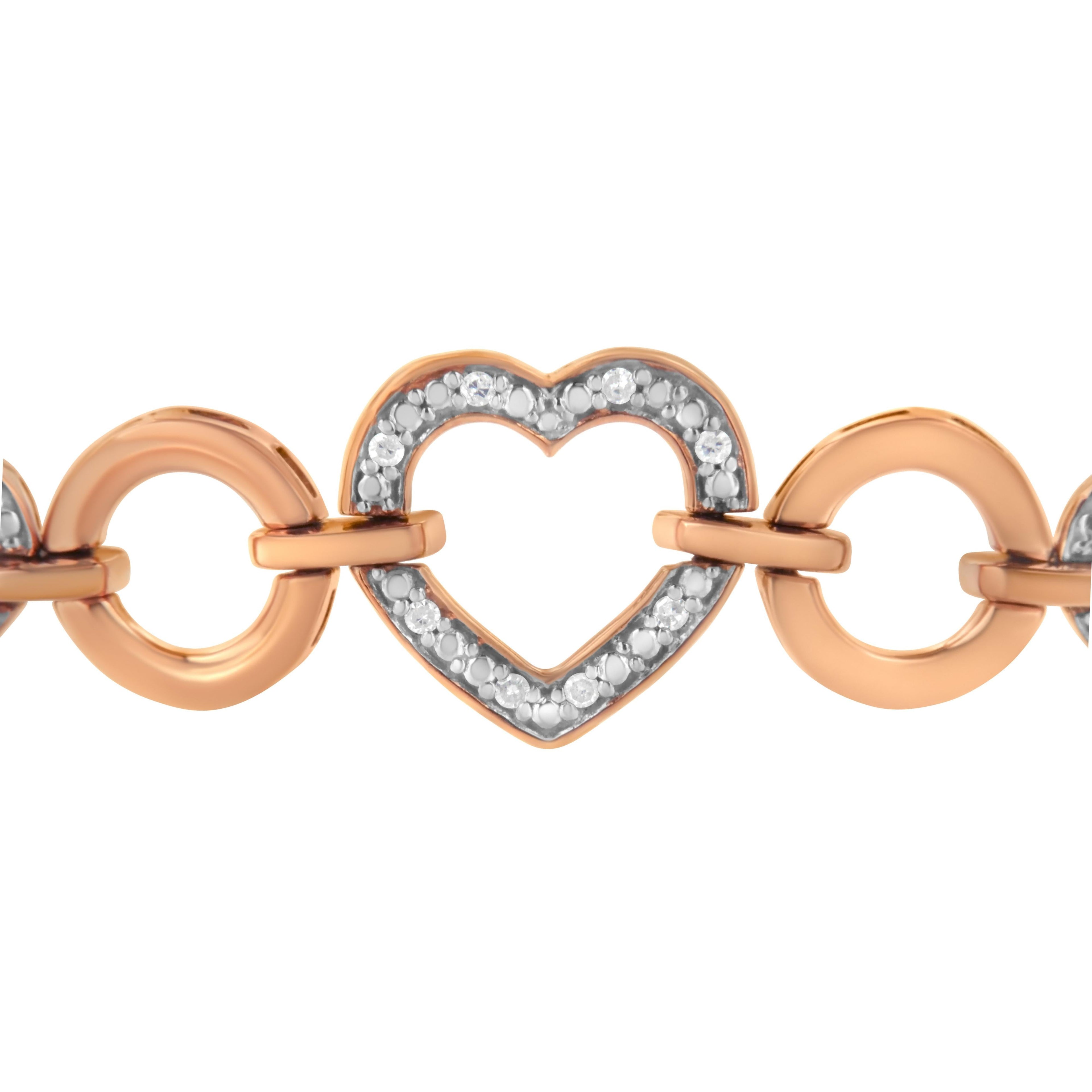 14K Rose Gold Plated .925 Sterling Silver Diamond Accent Circle and Heart Link Adjustable 6â€-10â€ Bolo Bracelet (I-J Color, I3 Clarity)