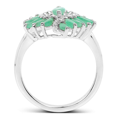 1.63 Carat Genuine Emerald and White Zircon .925 Sterling Silver Ring
