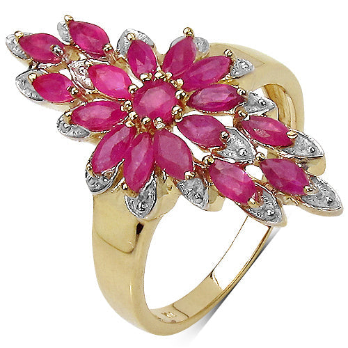 14K Yellow Gold Plated 2.04 Carat Genuine Ruby .925 Sterling Silver Ring
