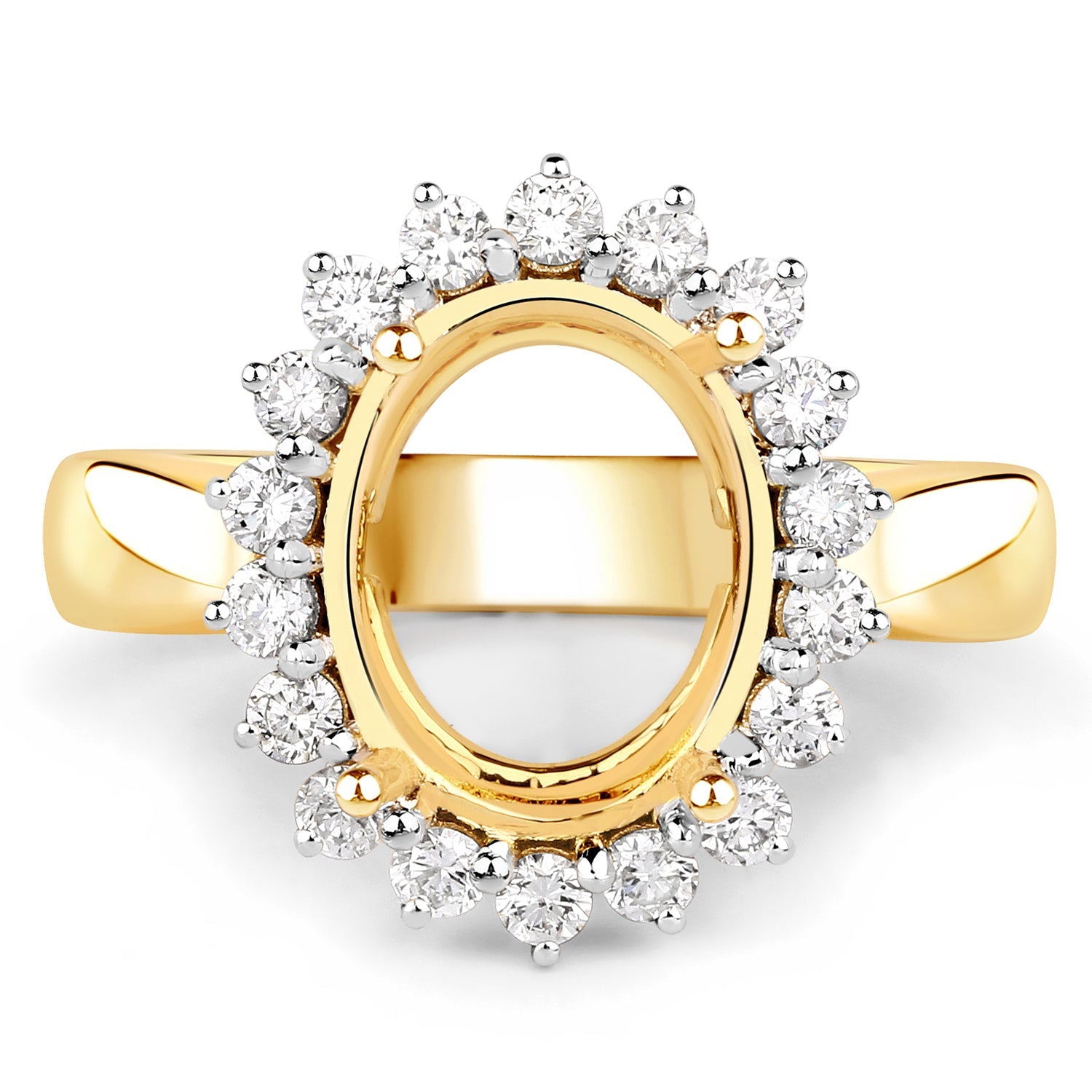 0.54 Carat Genuine White Diamond 14K Yellow Gold Semi Mount Ring - holds 11x9mm Oval Gemstone