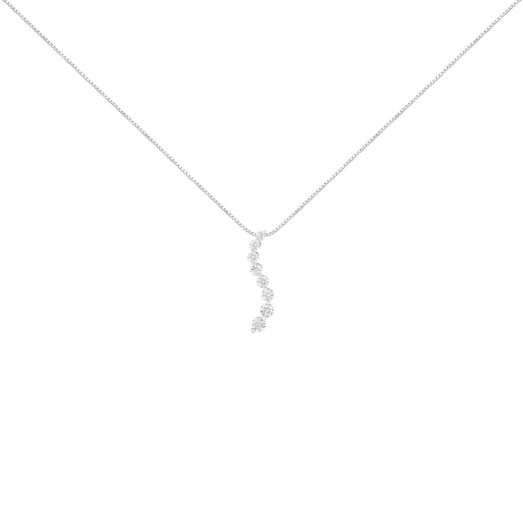 14K White Gold 3.0 Cttw Round-Brilliant & Baguette Cut Diamond S Shaped Graduated 18" Pendant Necklace (I-J Color, I2-I3 Clarity)