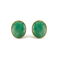 18K Yellow Gold 12x10 MM Bezel Set Oval Green Aventurine Stud Earrings