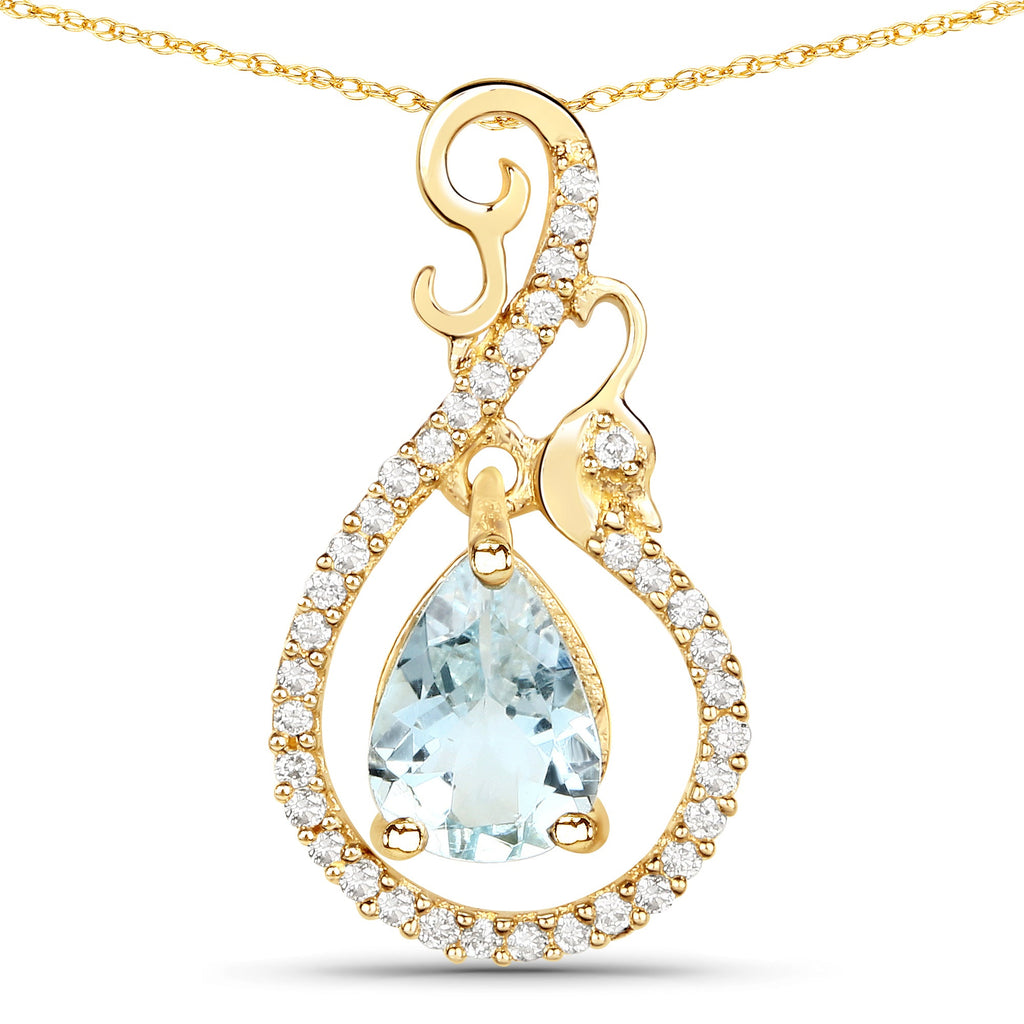 0.76 Carat Genuine Aquamarine and White Diamond 14K Yellow Gold Pendant