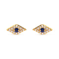 10K Yellow Gold Blue Sapphire and Diamond Accent Evil Eye Stud Earring (H-I Color, I1-I2 Clarity)