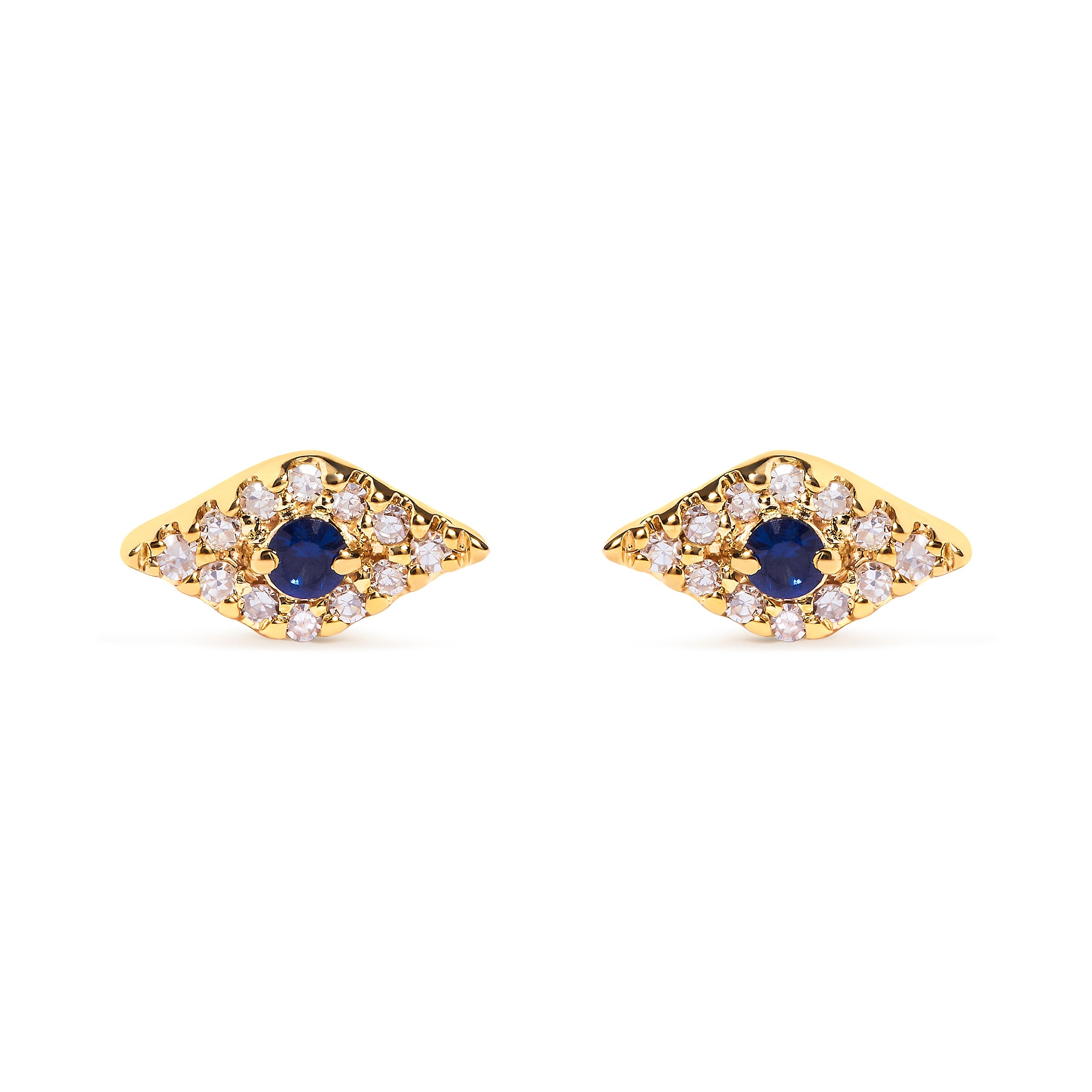 10K Yellow Gold Blue Sapphire and Diamond Accent Evil Eye Stud Earring (H-I Color, I1-I2 Clarity)