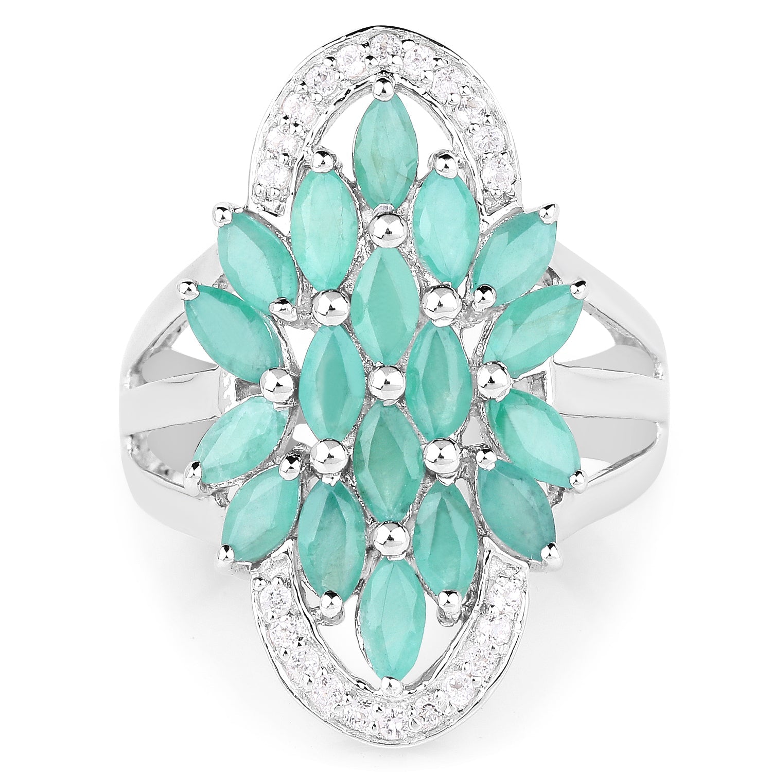 2.74 Carat Genuine Emerald and White Topaz .925 Sterling Silver Ring