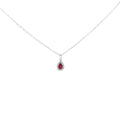 14K White Gold 6x4 Pear Red Ruby and Diamond Halo Pendant Necklace - 18" Inches