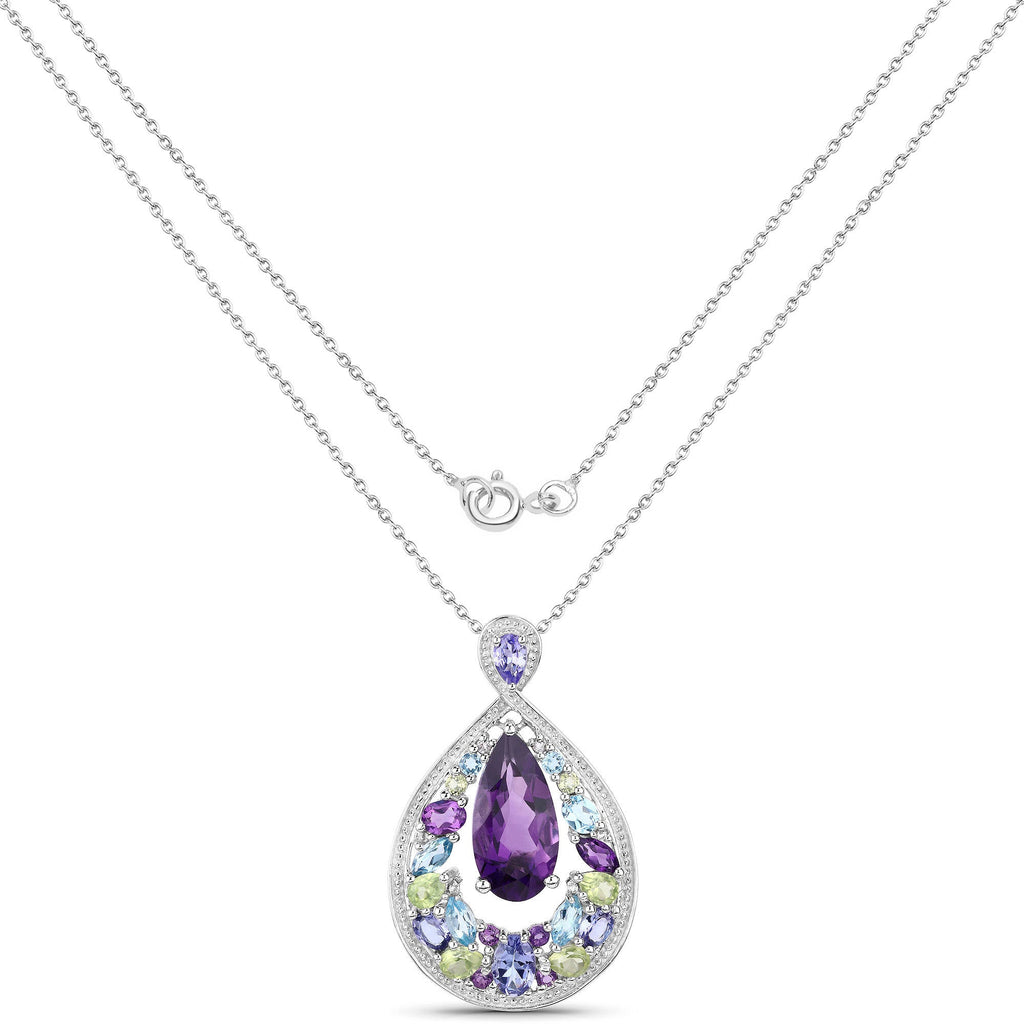 6.40 Carat Genuine Multi Stones .925 Sterling Silver Pendant