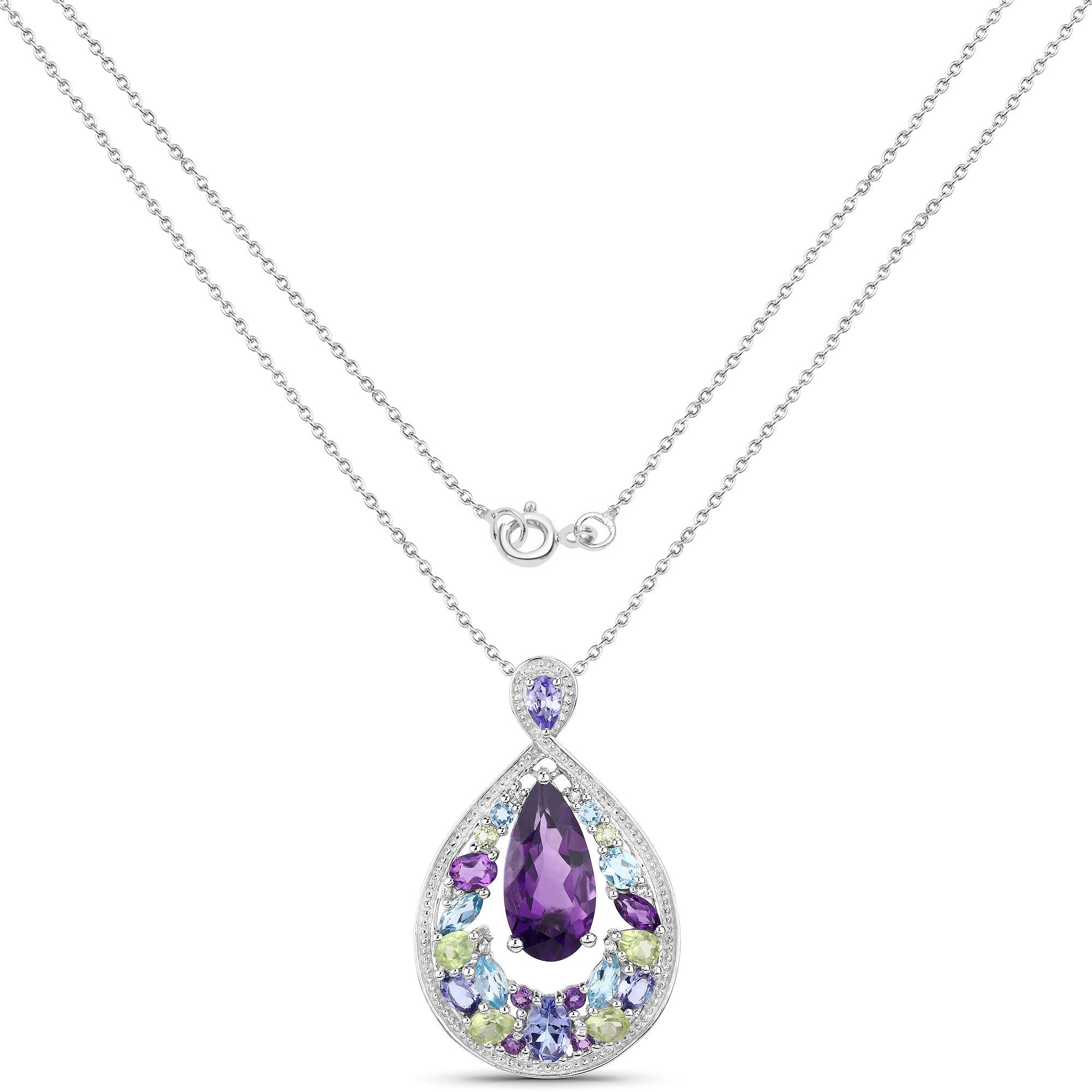 6.40 Carat Genuine Multi Stones .925 Sterling Silver Pendant