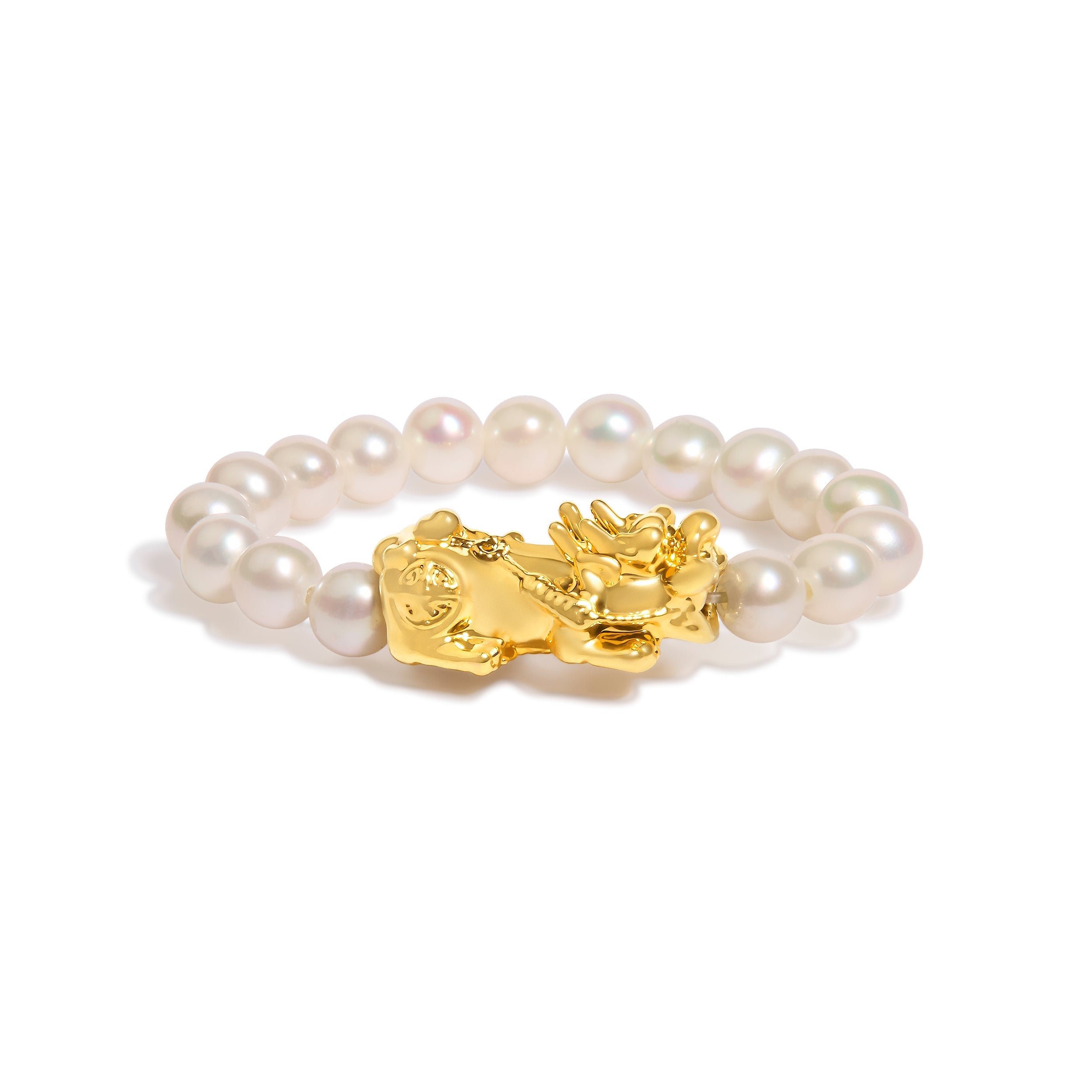 18K Yellow Gold Freshwater Pearl Dragon Charm Adjustable Ring Band