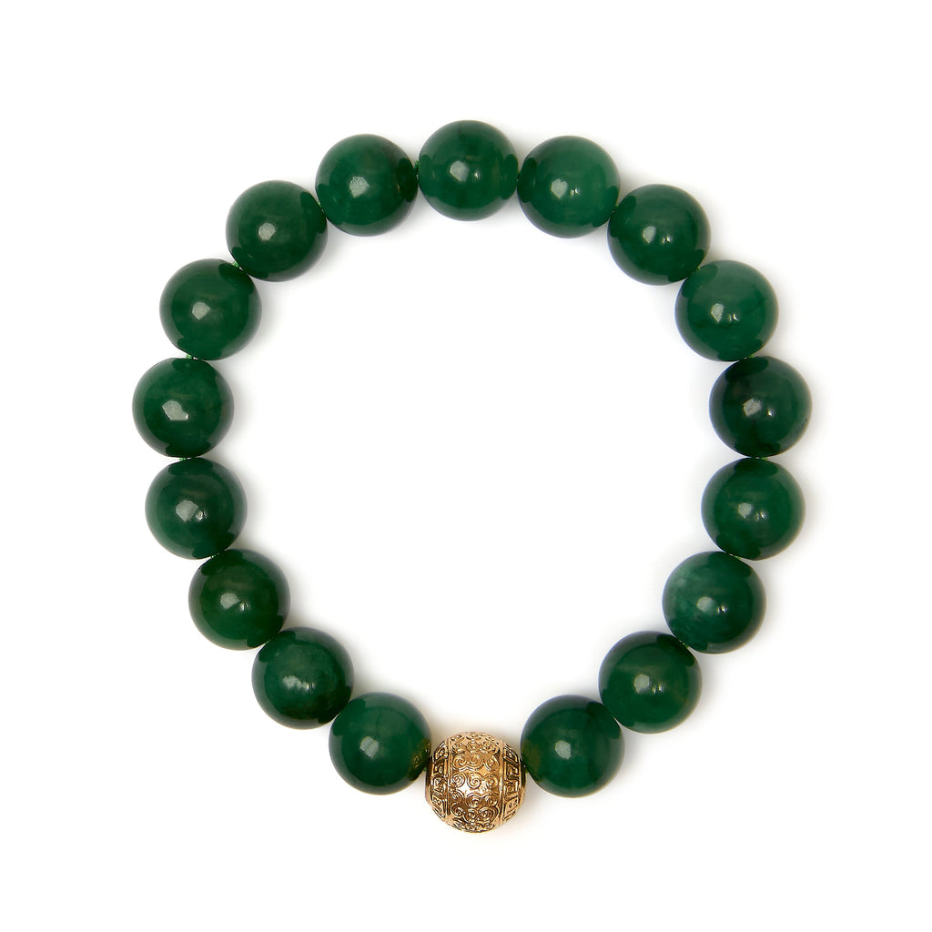 18K Yellow Gold Aventurine Beaded Charm Bracelet