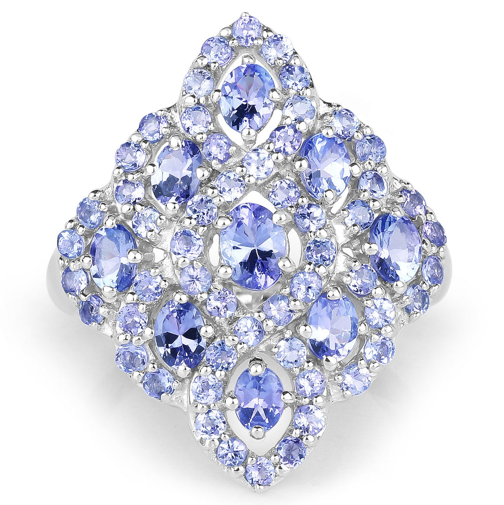 3.31 Carat Genuine Tanzanite .925 Sterling Silver Ring