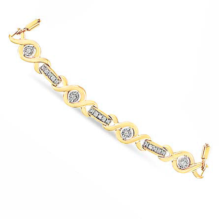 14K Yellow Gold Plated .925 Sterling Silver Channel Set Diamond Accent Twist 4â€-10â€ Adjustable Bolo Bracelet (I-J Color, I3 Clarity)