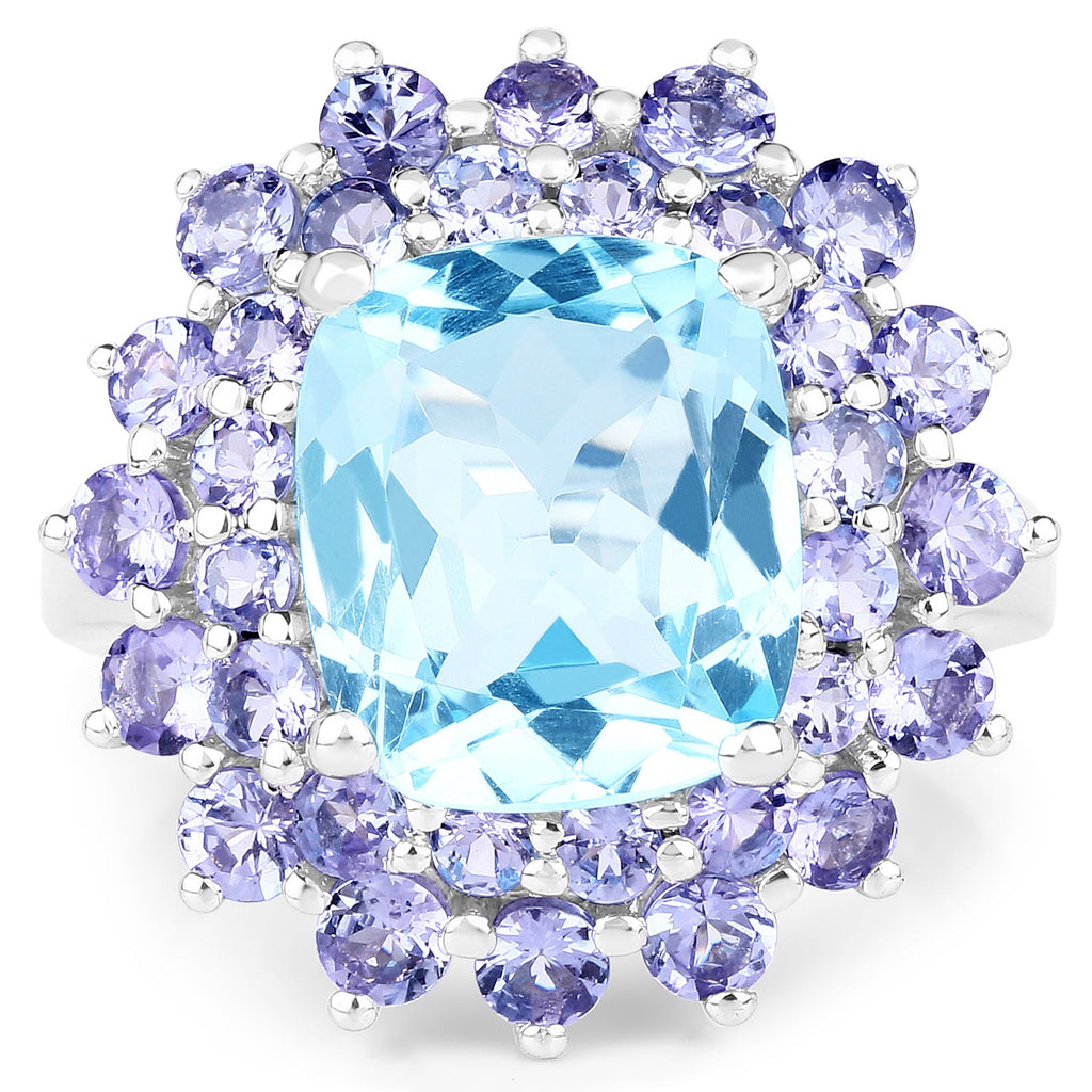 11.22 Carat Genuine Blue Topaz and Tanzanite .925 Sterling Silver Ring