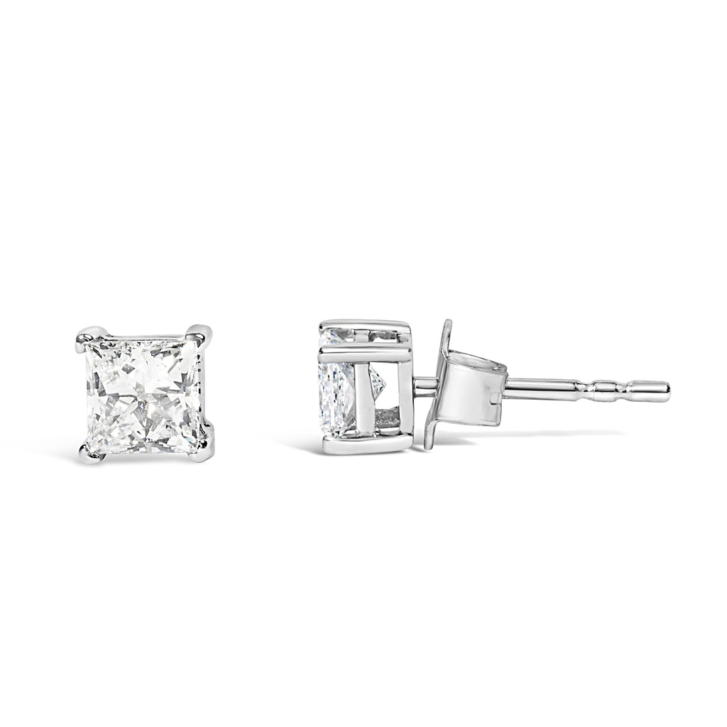 14K White Gold 3/8 Cttw Lab Grown Princess-Cut Diamond 4-Prong Solitaire Stud Earrings (VS1-VS2 Clarity, F-G Color)