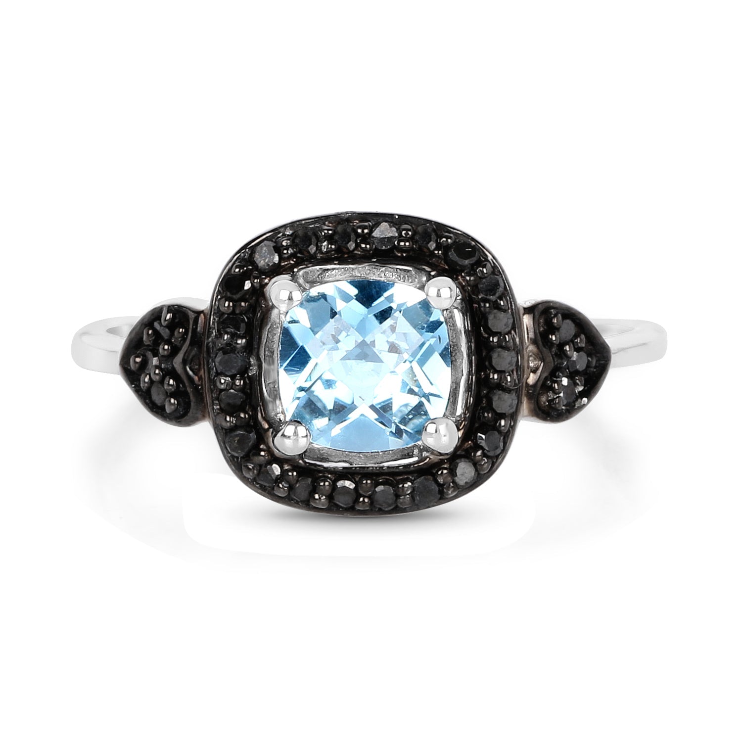 1.19 Carat Genuine Swiss Blue Topaz & Black Diamond .925 Sterling Silver Ring