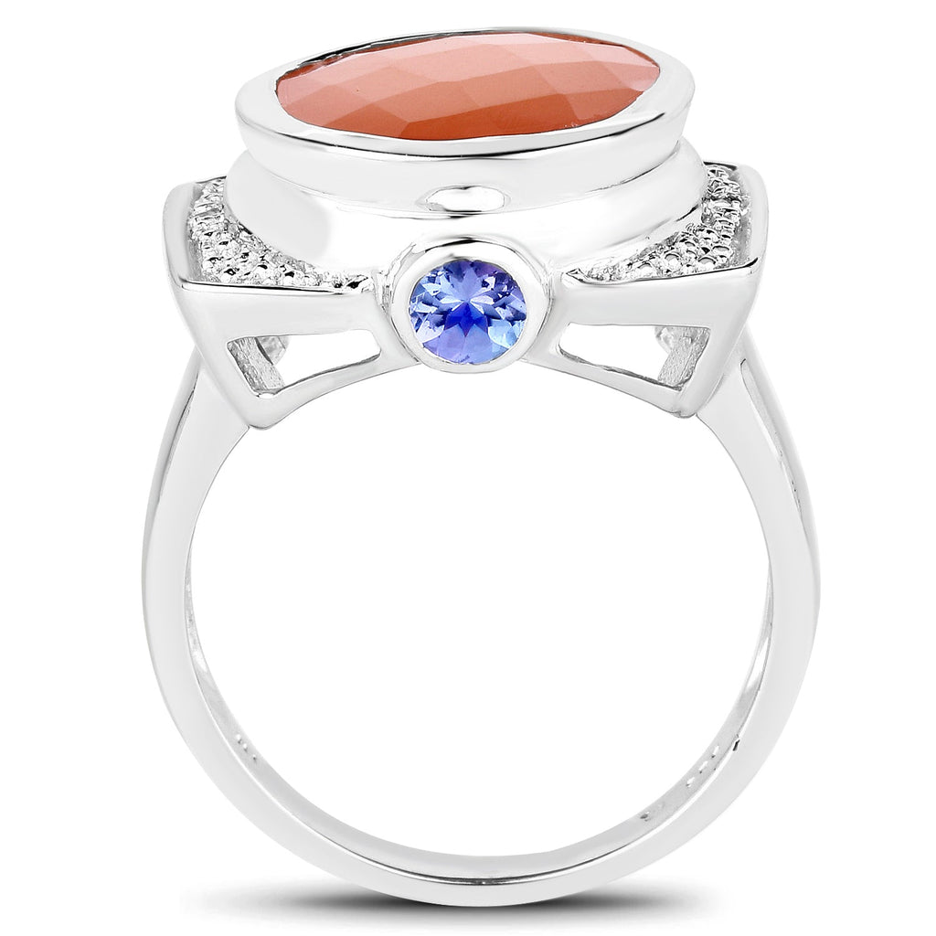 5.99 Carat Genuine Peach Moonstone, Tanzanite and White Topaz .925 Sterling Silver Ring
