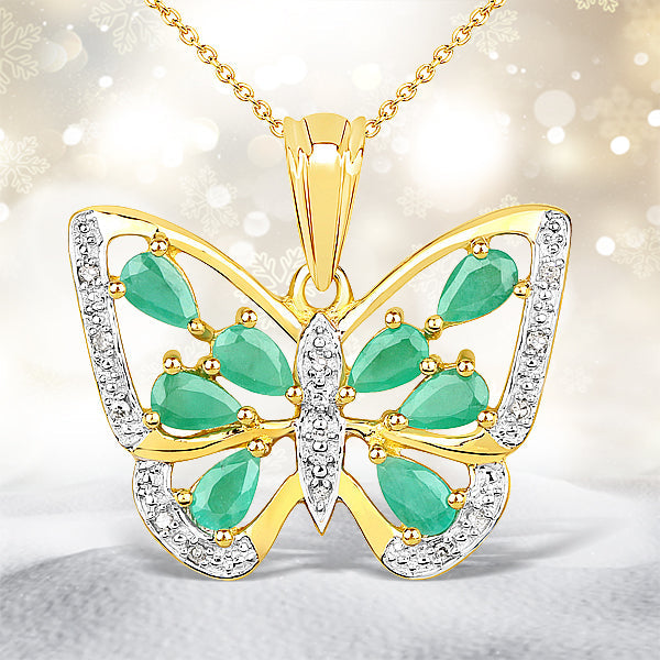1.90 Carat Genuine Emerald and White Diamond .925 Sterling Silver Pendant