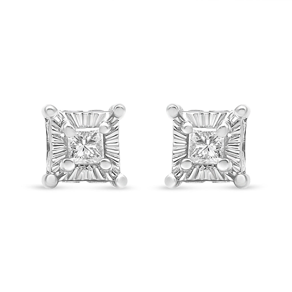 .925 Sterling Silver 1/4 Cttw Miracle Set Princess-Cut Diamond Solitaire Stud Earrings with Hidden Halo (I-J Color, SI2-I1 Clarity)
