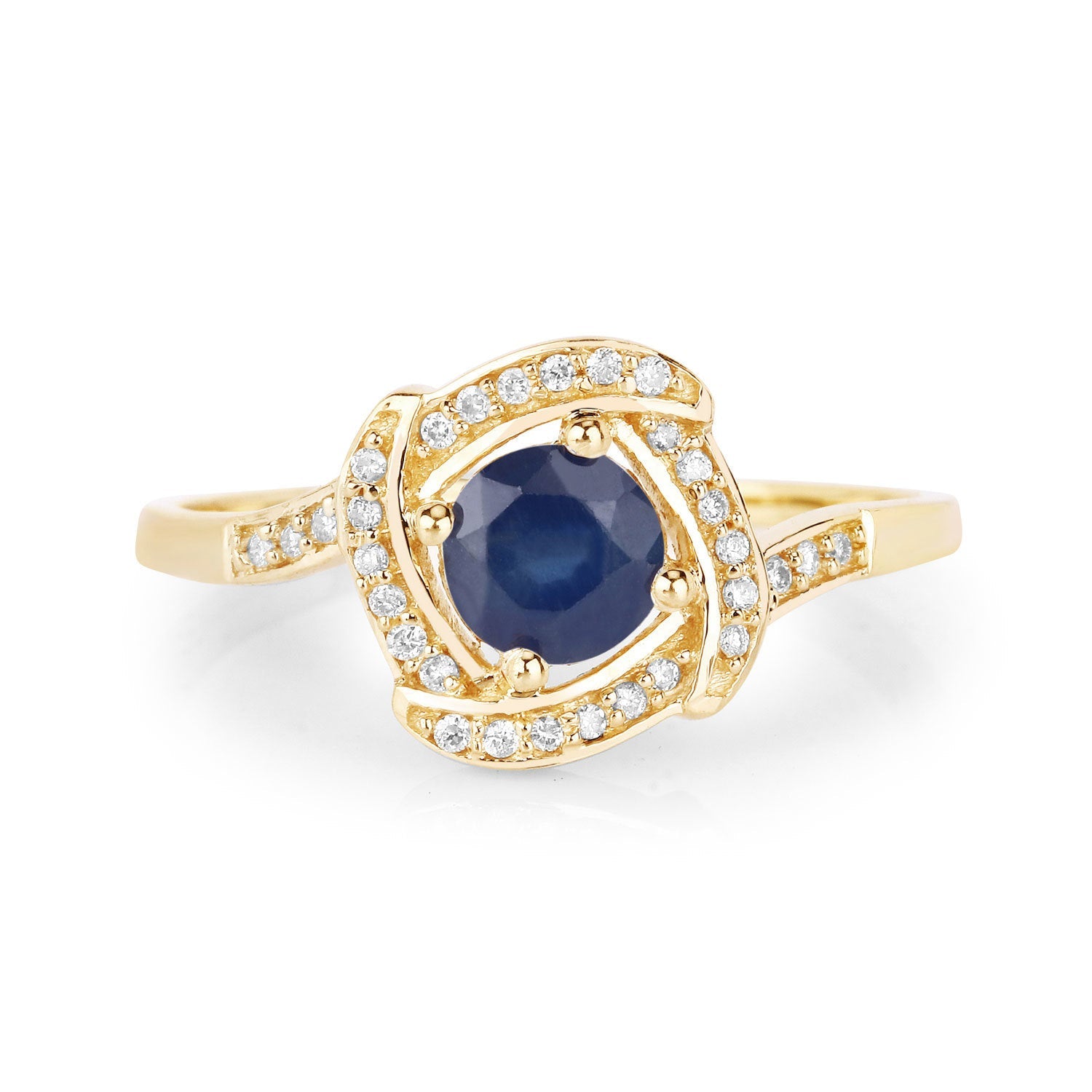 0.73 Carat Genuine Blue Sapphire and White Diamond 14K Yellow Gold Ring
