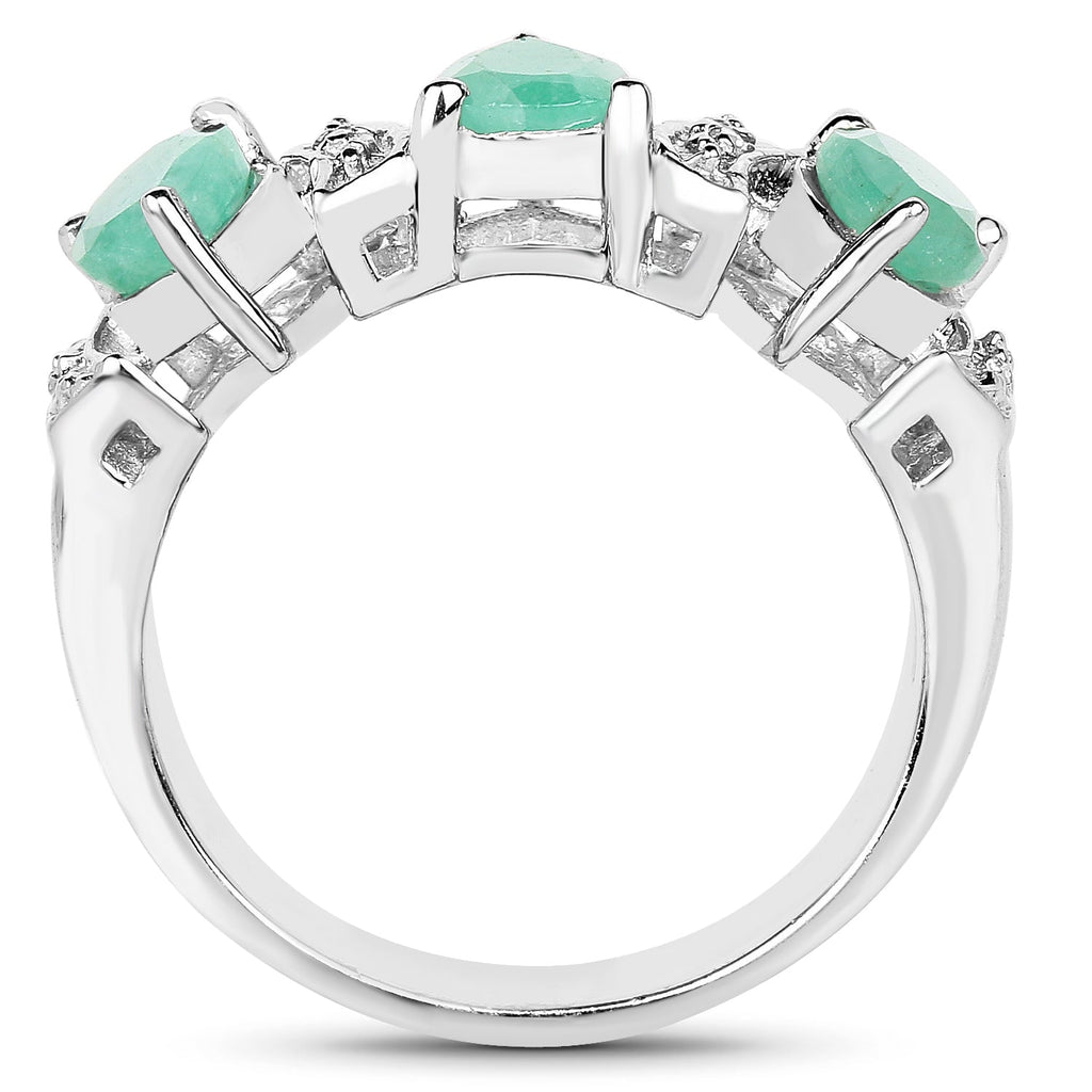 1.87 Carat Genuine Emerald and White Topaz .925 Sterling Silver Ring
