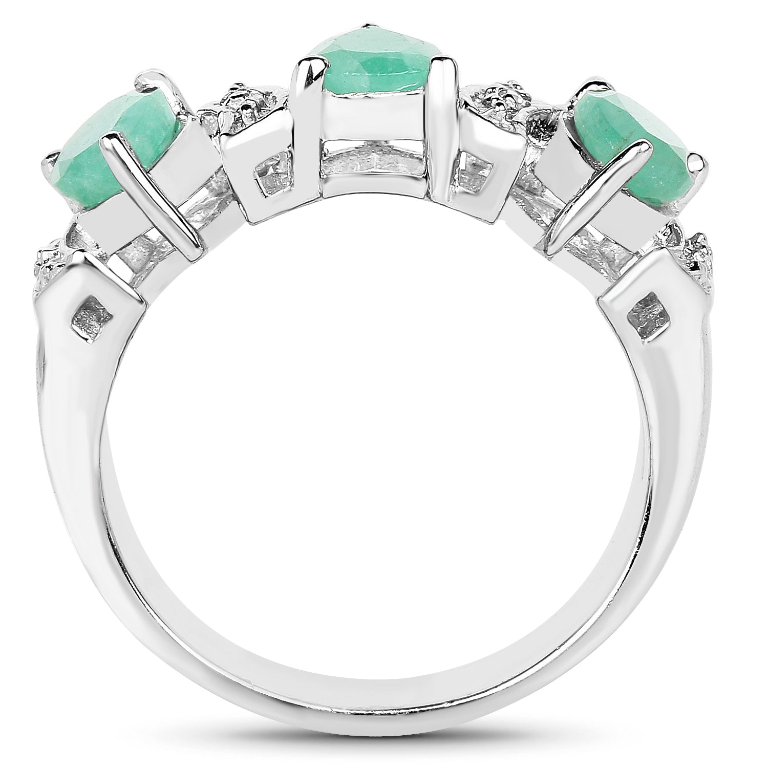 1.87 Carat Genuine Emerald and White Topaz .925 Sterling Silver Ring
