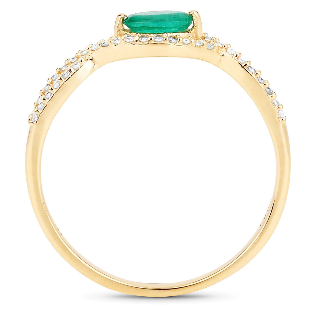 0.32 Carat Genuine Zambian Emerald and White Diamond 14K Yellow Gold Ring