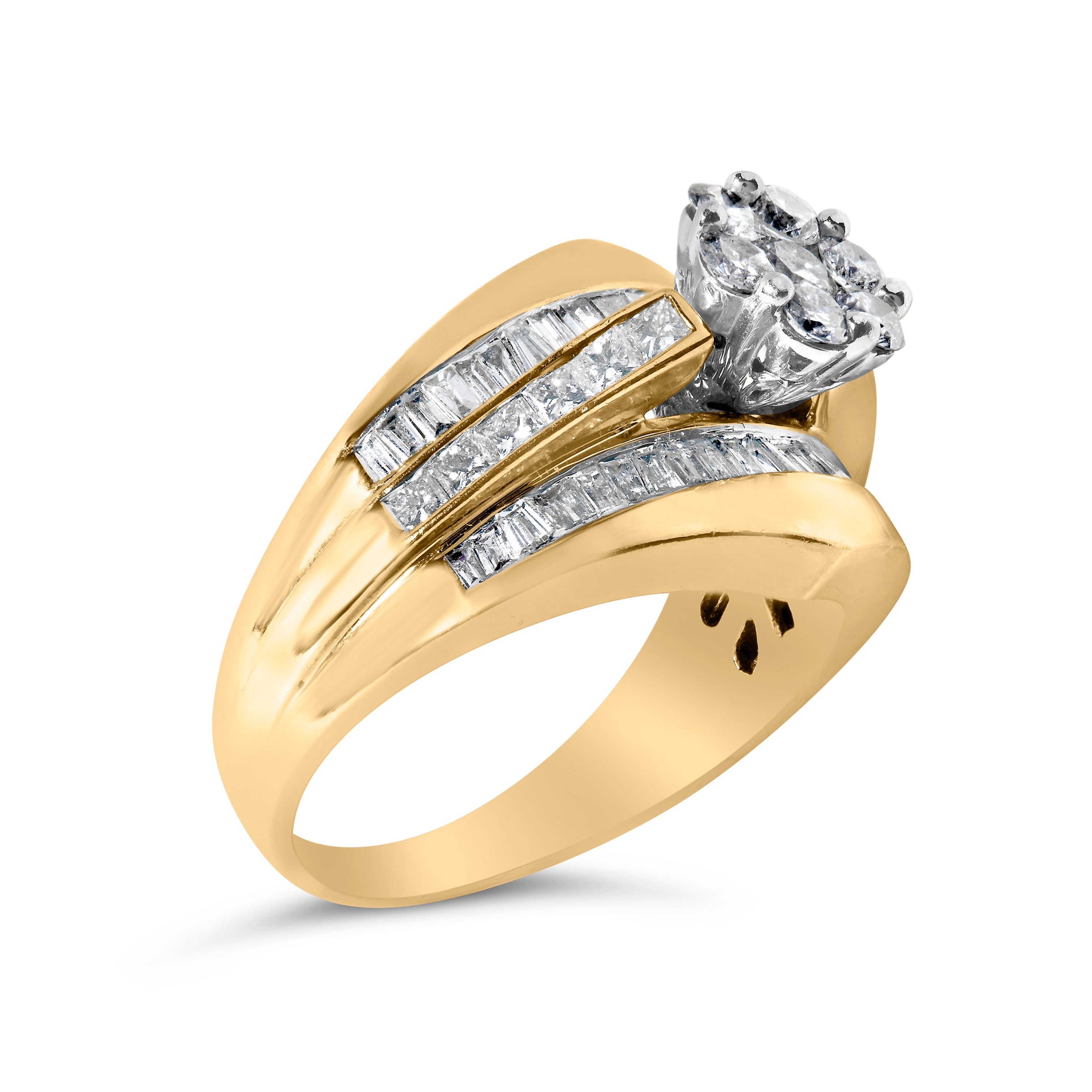 14K Yellow Gold 2-1/3 Cttw Diamond Cluster Channel Set Chevron Shaped Engagement Ring (H-I Color, SI1-SI2 Clarity) - Ring Size 7