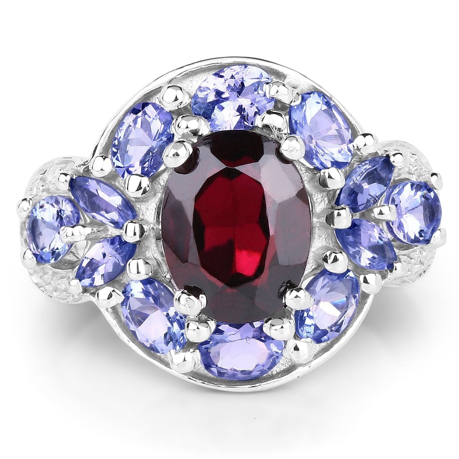 4.20 Carat Genuine Garnet, Tanzanite & White Topaz .925 Sterling Silver Ring