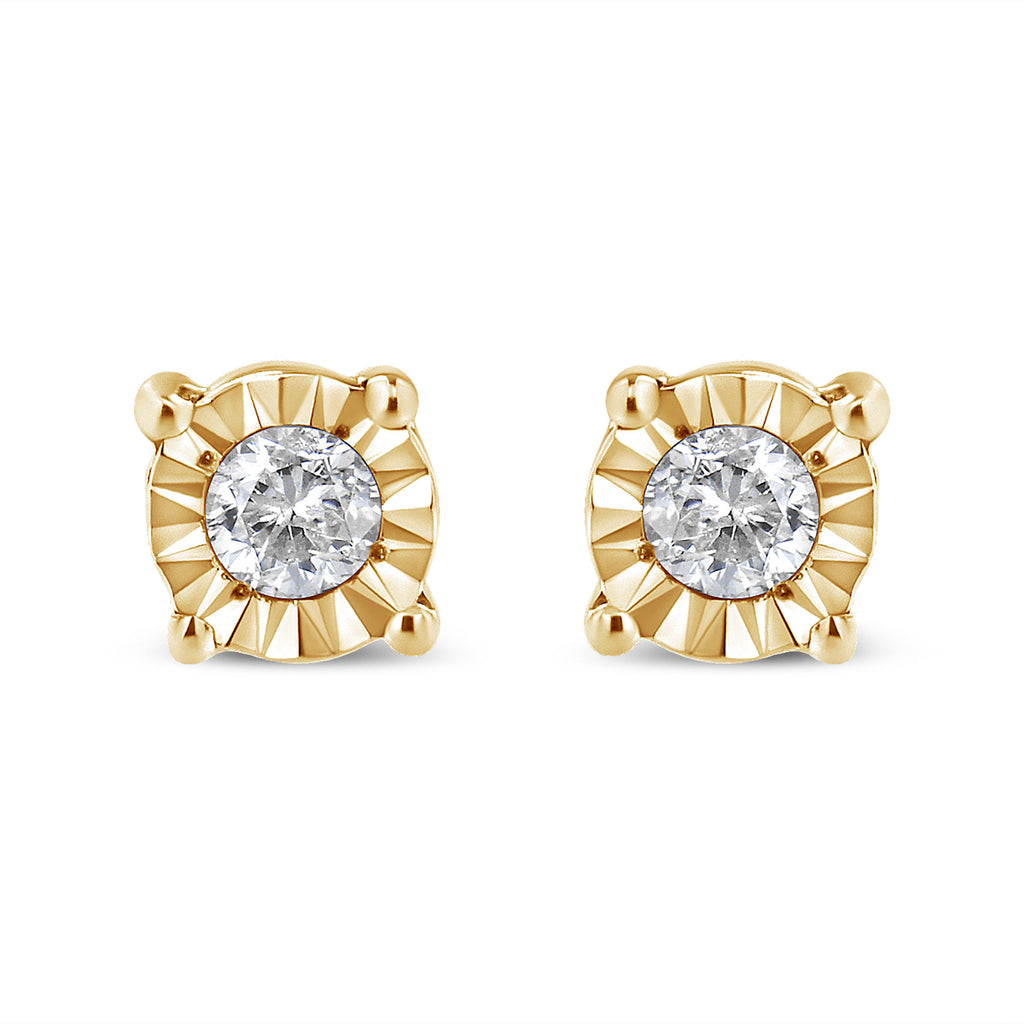 10K Yellow Gold Plated .925 Sterling Silver 1/10 Cttw Round Brilliant-Cut Diamond Miracle-Set Stud Earrings (J-K Color, I3 Clarity)