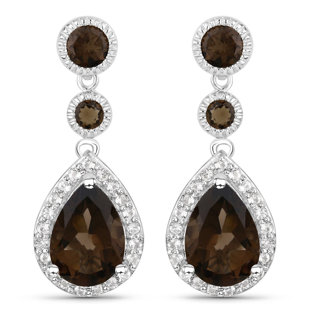 7.34 Carat Genuine Smoky Quartz and White Topaz .925 Sterling Silver Earrings