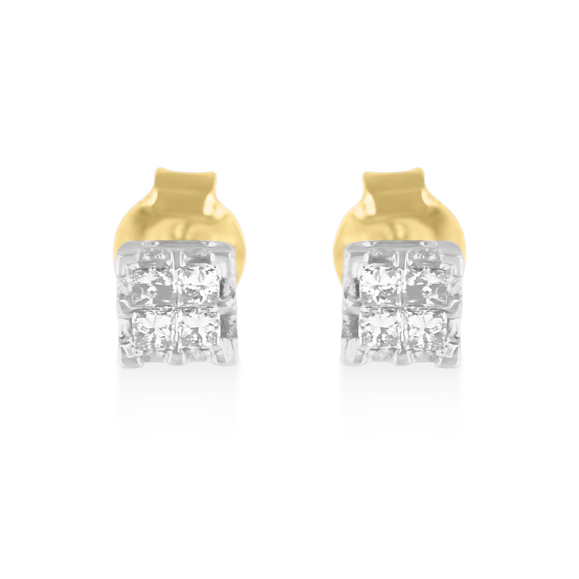 10k Yellow Gold Princess Diamond Quad Stud Earrings (1/4 cttw, J-K Color, I2-I3 Clarity)