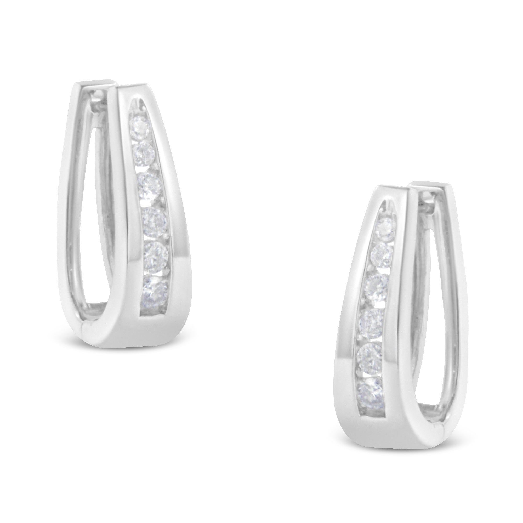 14k White Gold 1/4 Cttw Channel-Set Brilliant Round-Cut Diamond Hoop Earrings (I-J Color, I2-I3 Clarity)