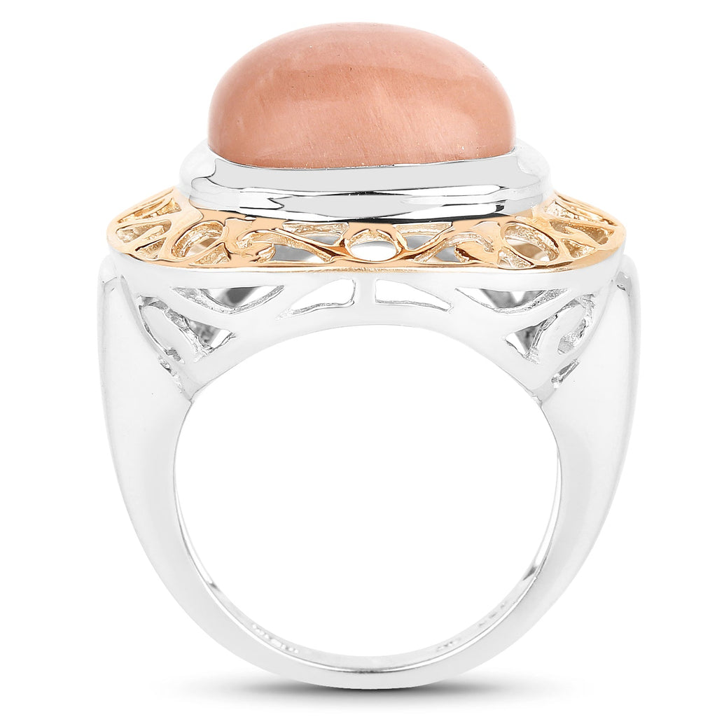Two Tone Plated 12.80 Carat Genuine Moonstone .925 Sterling Silver Ring