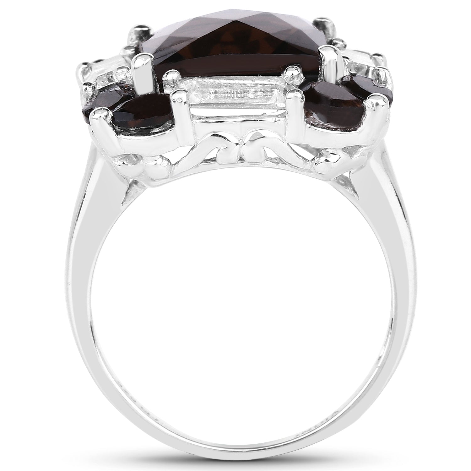 7.43 Carat Genuine Smoky Quartz & White Topaz .925 Sterling Silver Ring