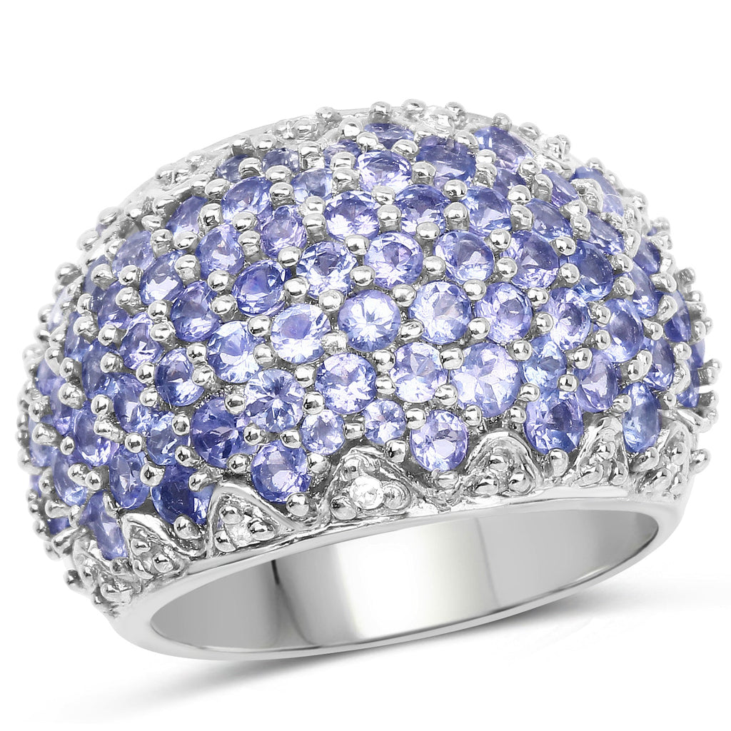 3.01 Carat Genuine Tanzanite and White Diamond .925 Sterling Silver Ring