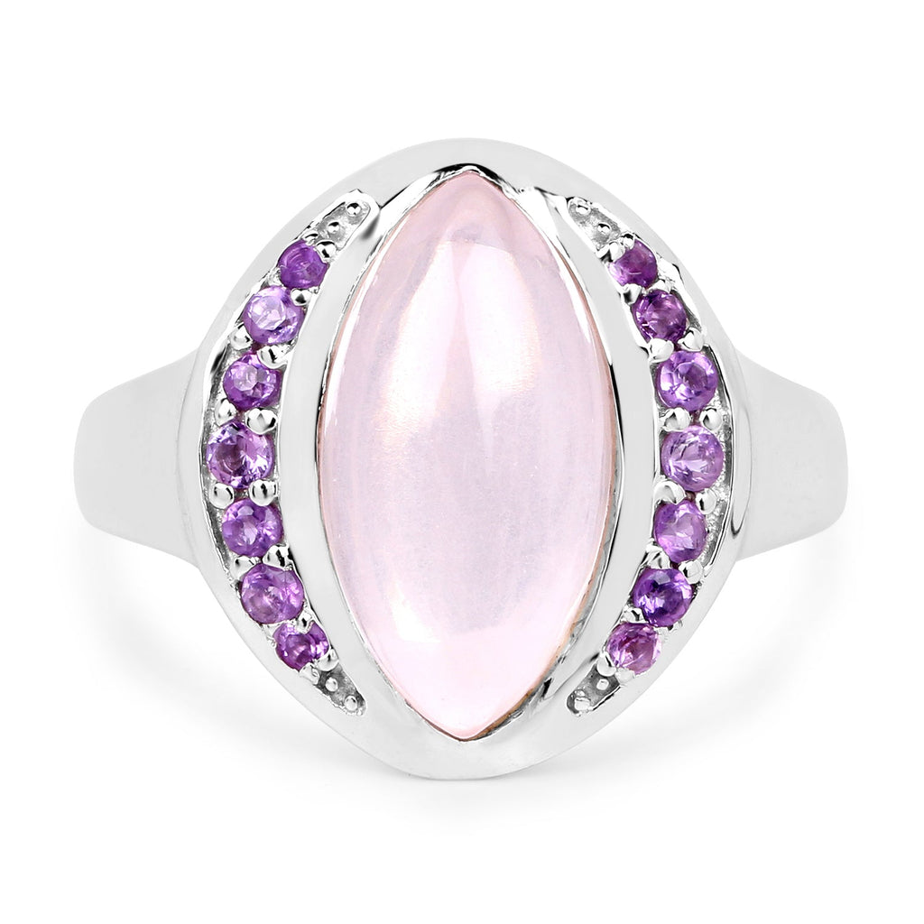 3.57 Carat Genuine Rose Quartz And Amethyst .925 Sterling Silver Ring