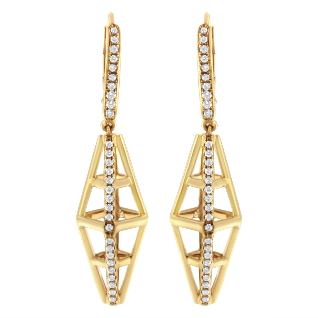 14K Yellow Gold 5/8 Cttw Diamond Geometrical Pillar Drop and Dangle Earrings (G-H Color, SI1-SI2 Clarity)