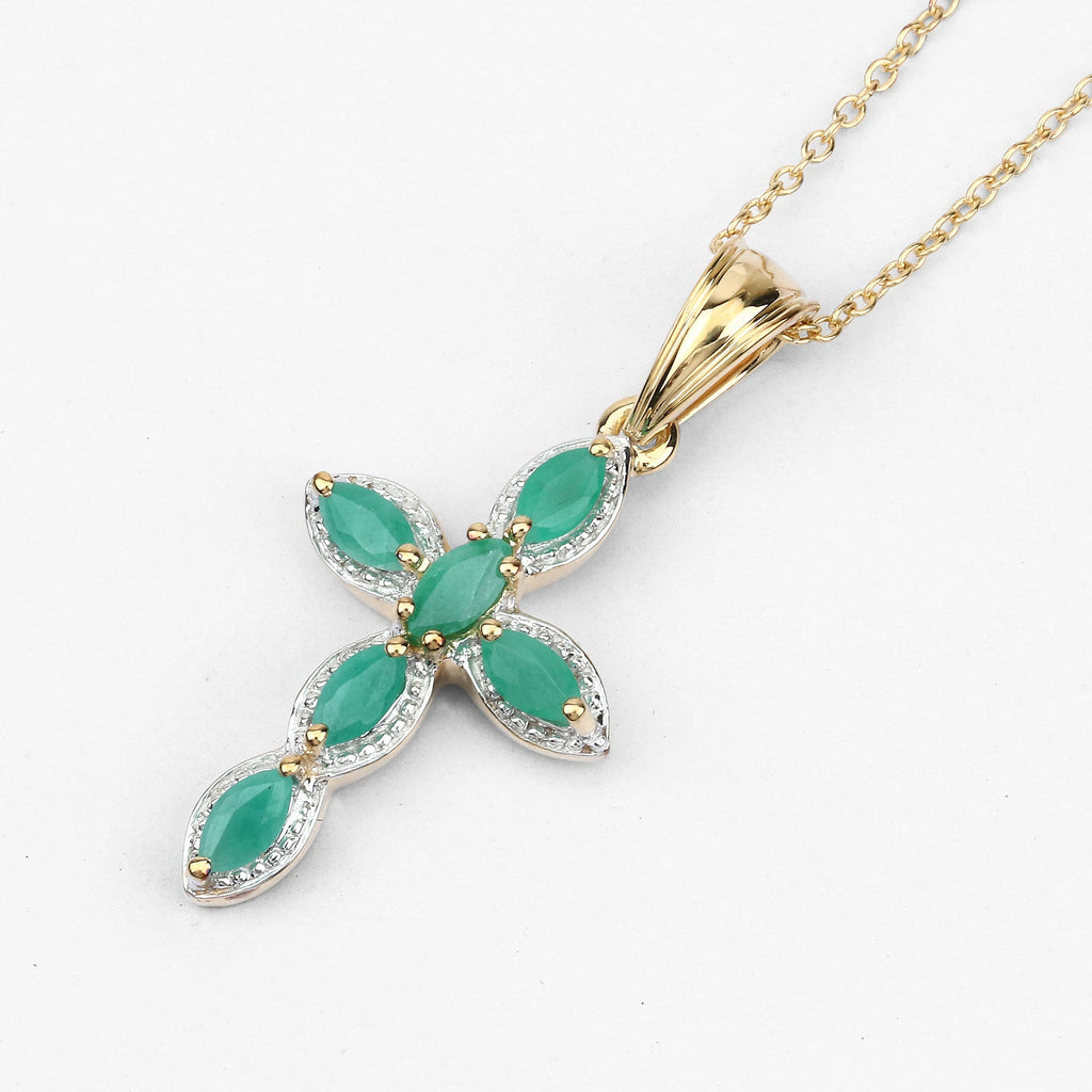 18K Yellow Gold Plated 0.84 Carat Genuine Emerald .925 Sterling Silver Pendant