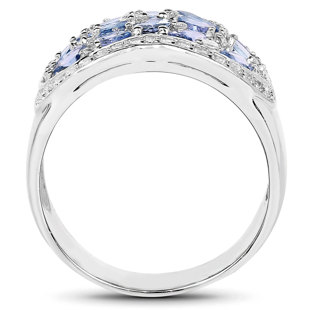 2.62 Carat Genuine Tanzanite and White Topaz .925 Sterling Silver Ring