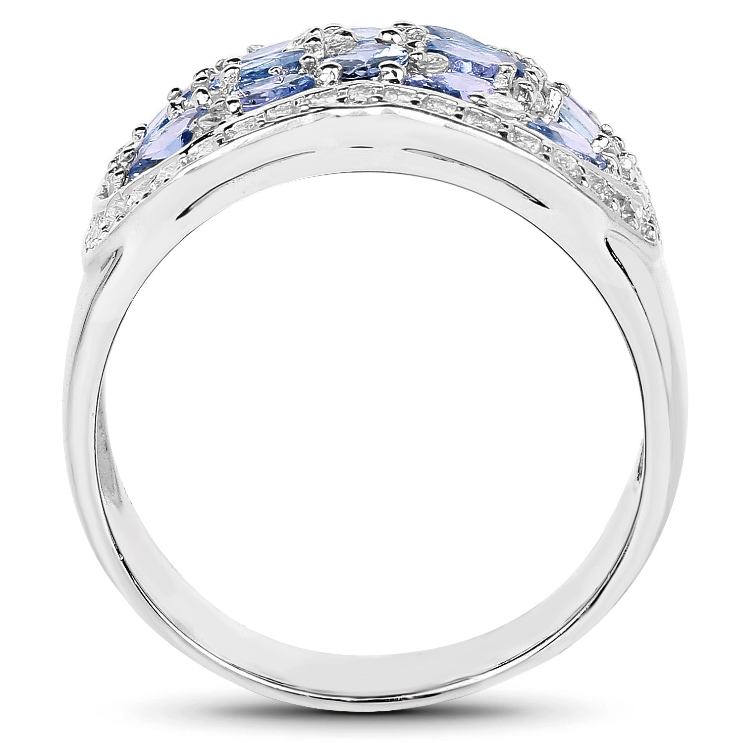 2.62 Carat Genuine Tanzanite and White Topaz .925 Sterling Silver Ring