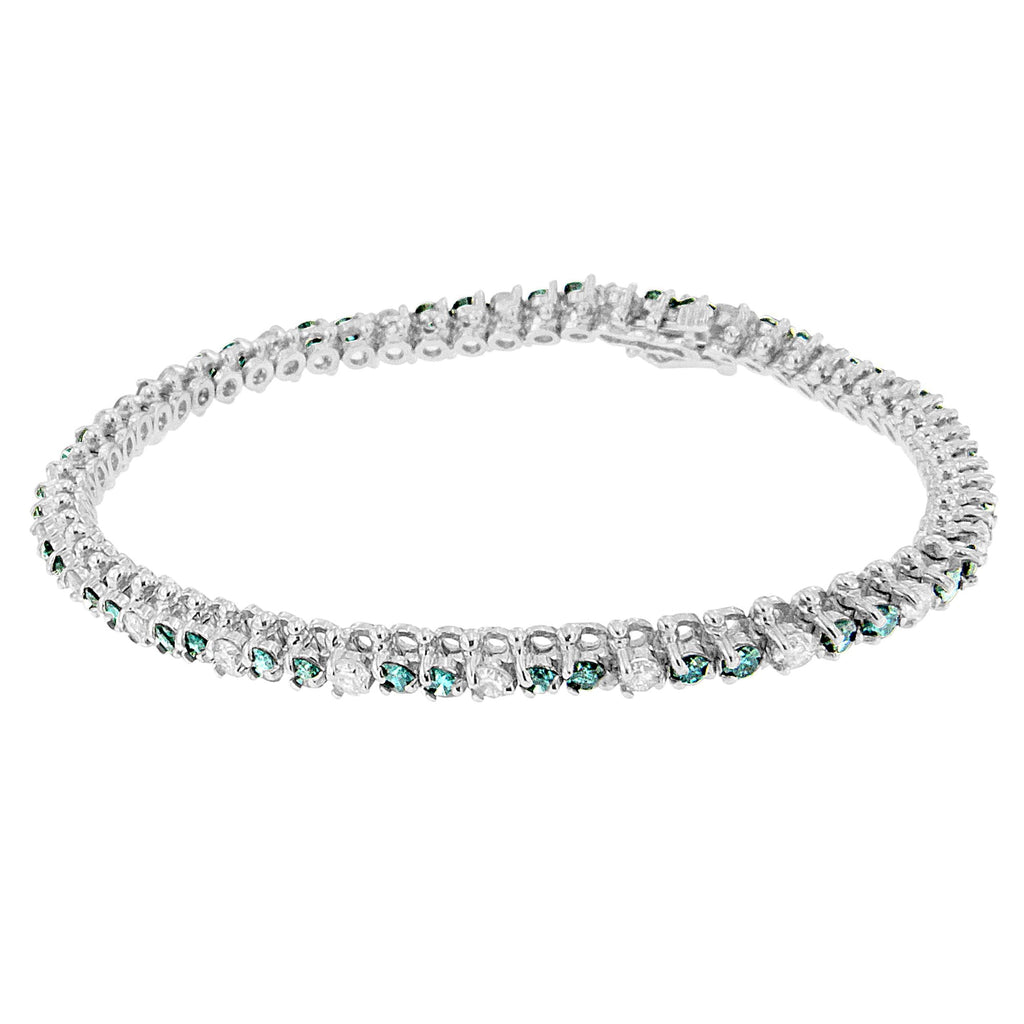 14K White Gold 4 5/8 Cttw Alternating White and Blue Diamond Martini Set Tennis Bracelet (H-I Color, I1-I2 Clarity) - 7" Inches